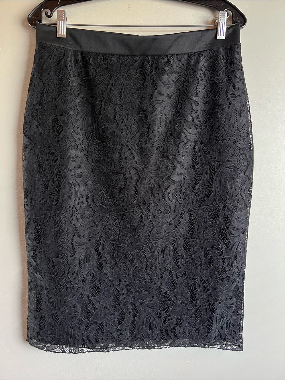 George Black Lace Pencil Skirt Size 10 Floral Overlay Career Cocktail Midi